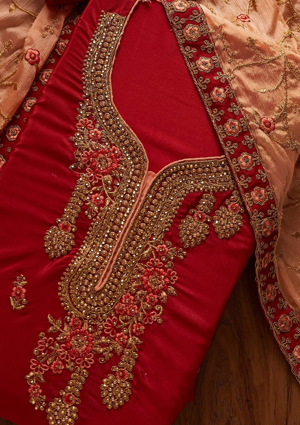 Maroon Zariwork Semi Crepe Designer Semi-Stitched Salwar Suit - koskii