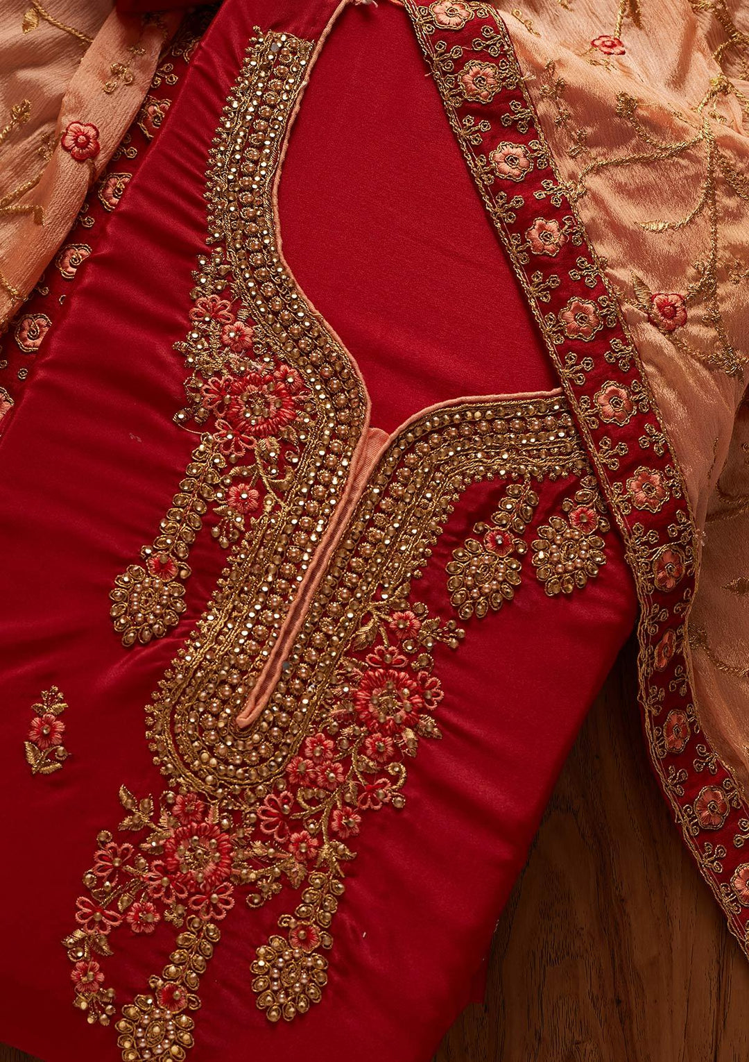 Maroon Zariwork Semi Crepe Designer Semi-Stitched Salwar Suit - koskii