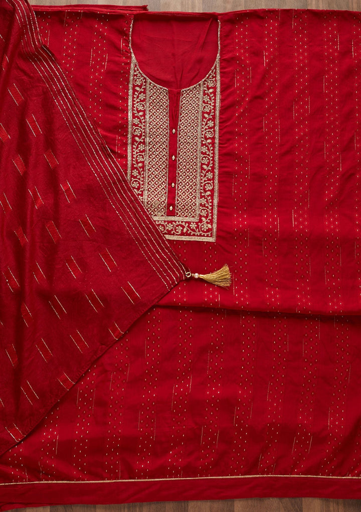 Maroon Zariwork Semi Crepe Designer Semi-Stitched Salwar Suit - Koskii