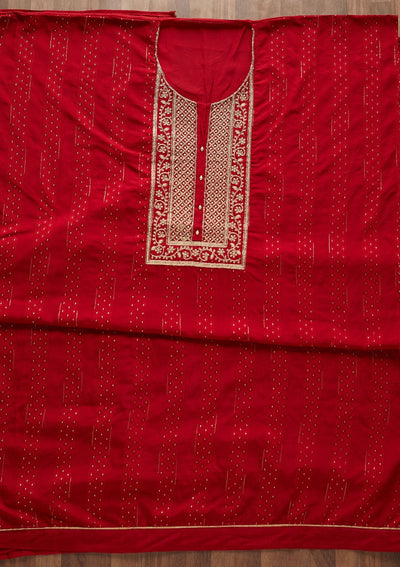 Maroon Zariwork Semi Crepe Designer Semi-Stitched Salwar Suit - Koskii