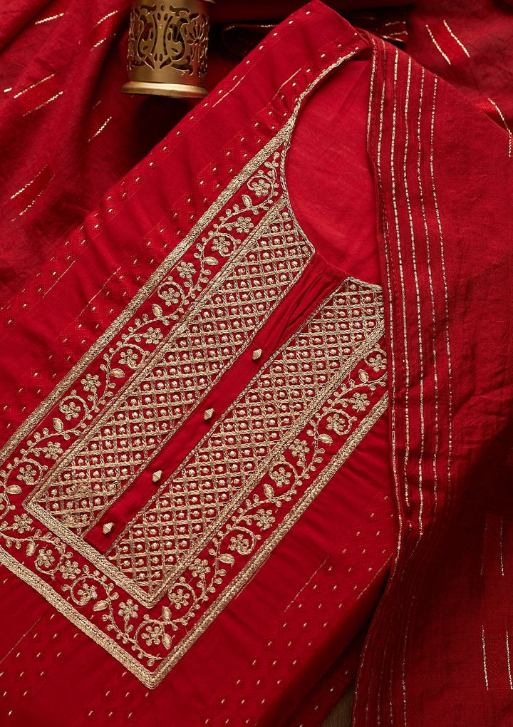Maroon Zariwork Semi Crepe Designer Semi-Stitched Salwar Suit - Koskii