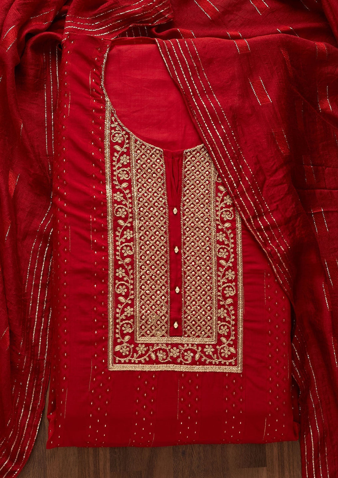 Maroon Zariwork Semi Crepe Designer Semi-Stitched Salwar Suit - Koskii