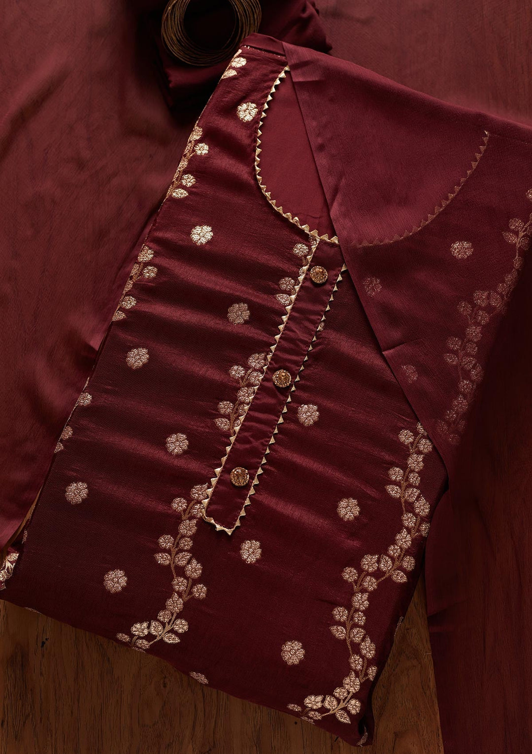 Maroon Zariwork Semi Crepe Designer Unstitched Salwar Suit - koskii