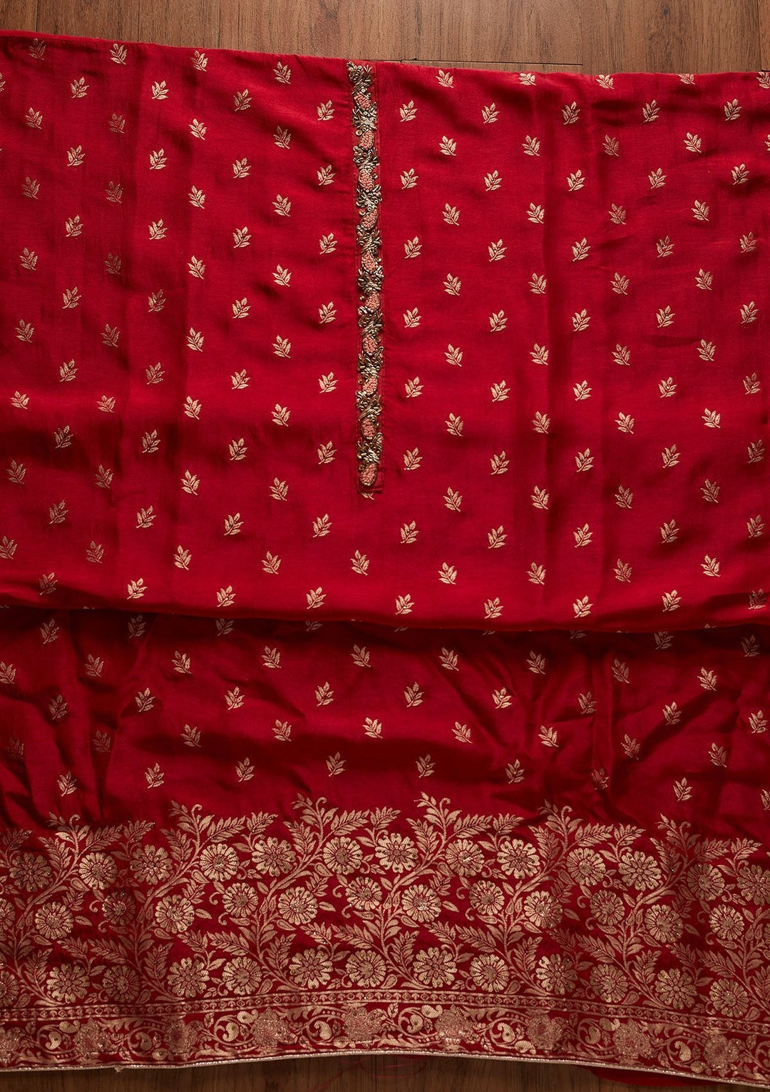 Maroon Zariwork Semi Crepe Designer Unstitched Salwar Suit - koskii