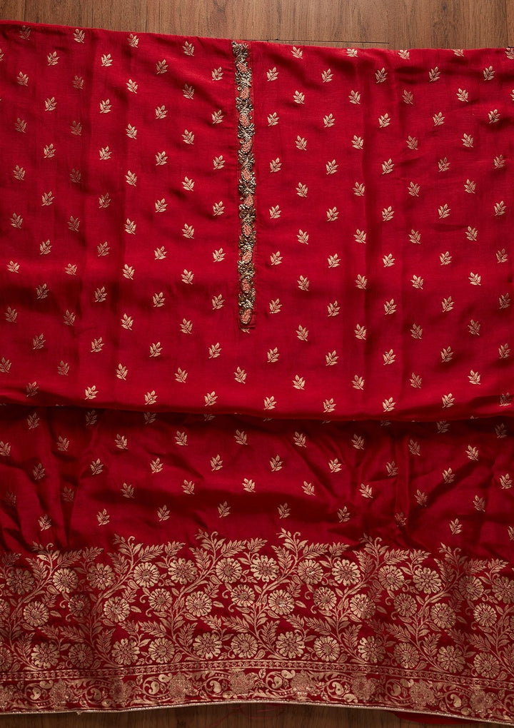 Maroon Zariwork Semi Crepe Designer Unstitched Salwar Suit - koskii