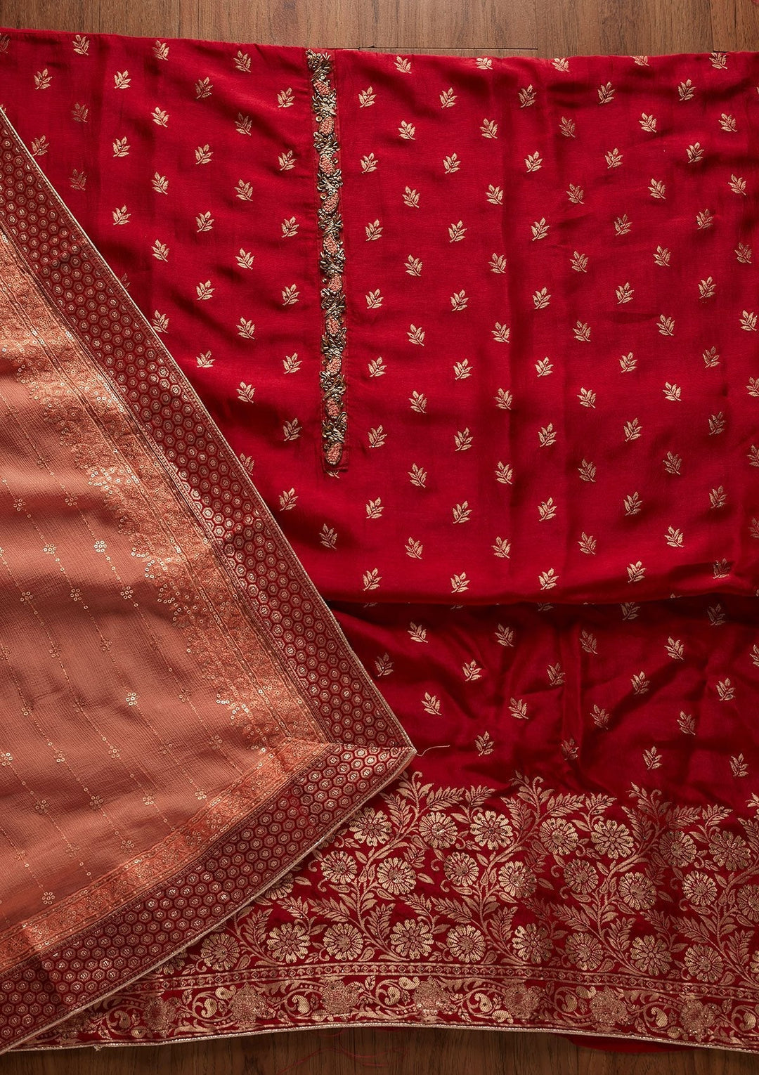 Maroon Zariwork Semi Crepe Designer Unstitched Salwar Suit - koskii