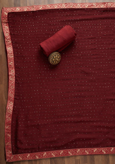 Maroon Zariwork Semi Crepe Unstitched Salwar Suit - Koskii