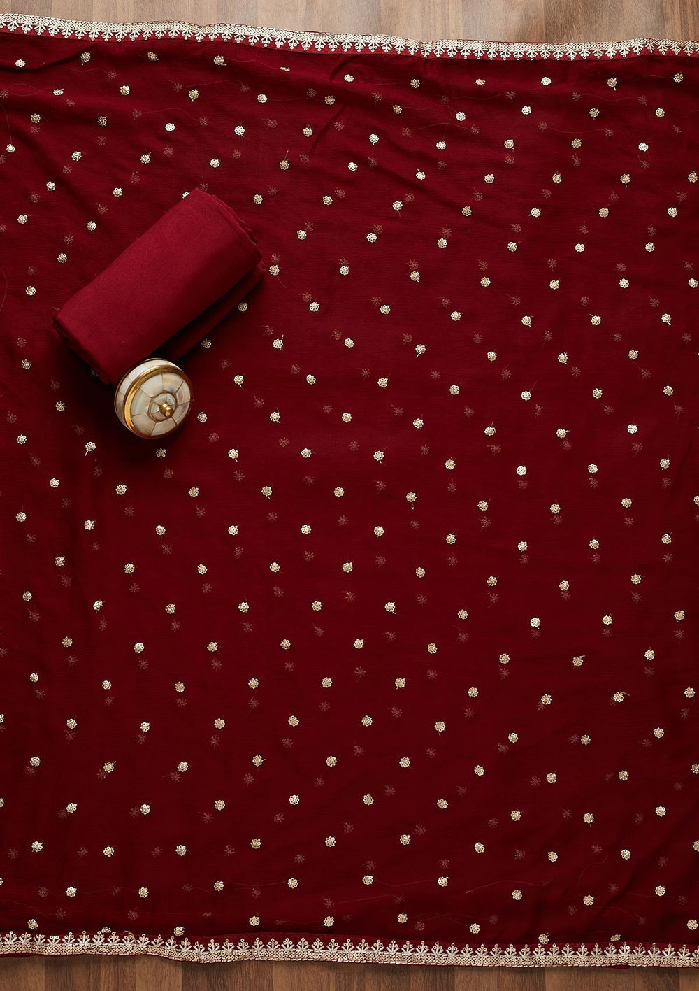 Maroon Zariwork Semi Crepe Unstitched Salwar Suit-Koskii