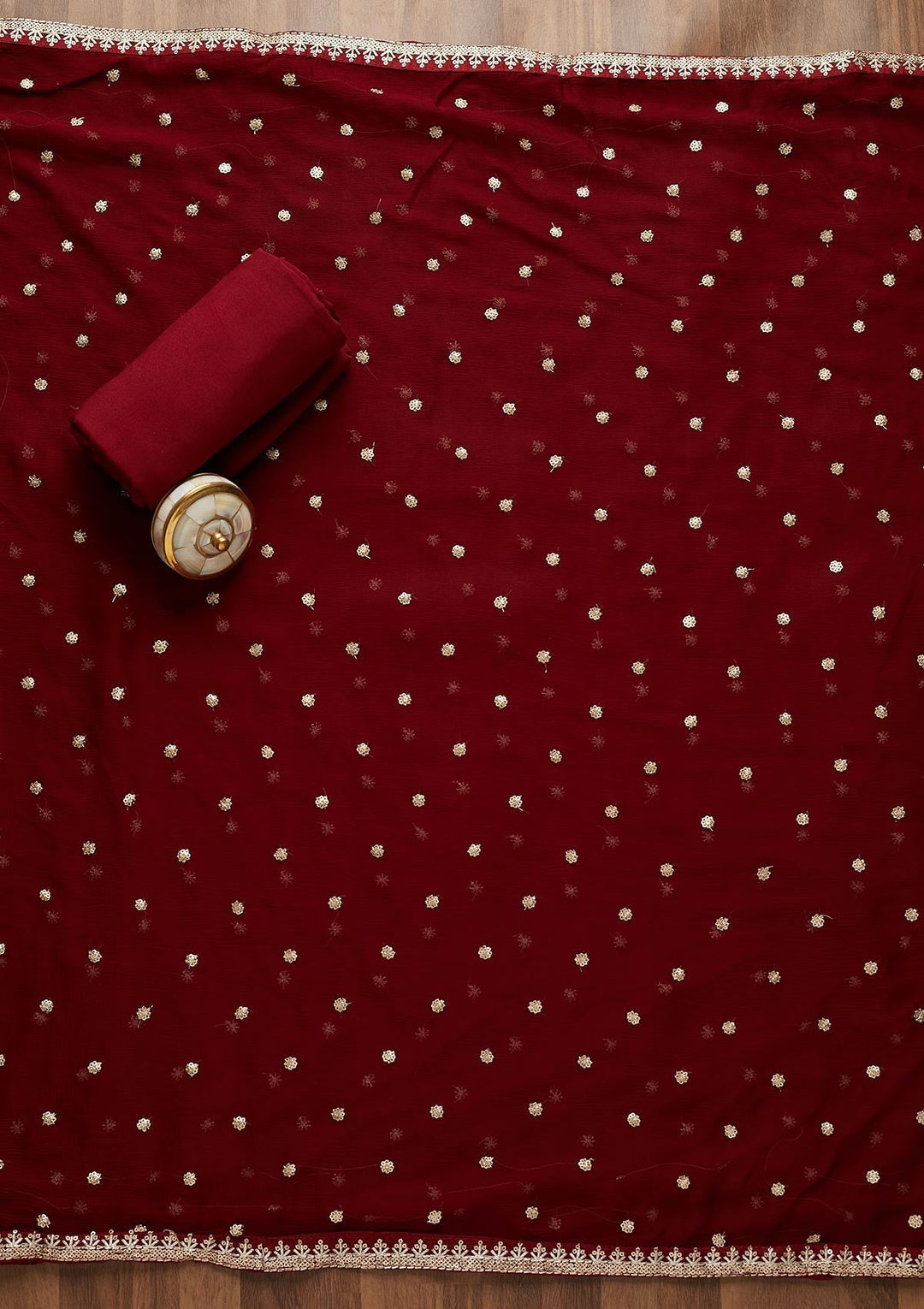 Maroon Zariwork Semi Crepe Unstitched Salwar Suit-Koskii