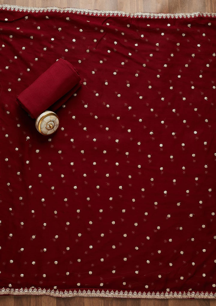 Maroon Zariwork Semi Crepe Unstitched Salwar Suit-Koskii