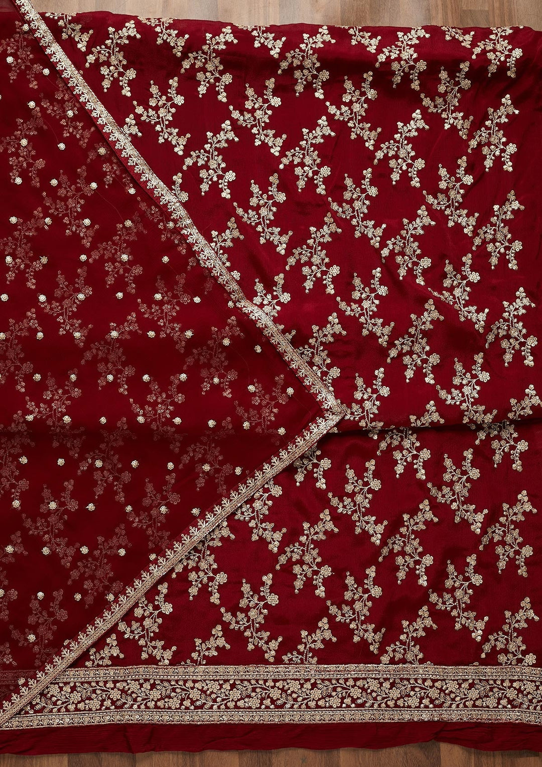 Maroon Zariwork Semi Crepe Unstitched Salwar Suit-Koskii