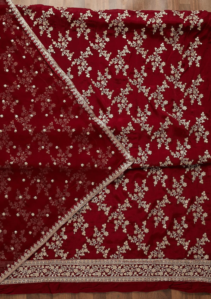 Maroon Zariwork Semi Crepe Unstitched Salwar Suit-Koskii