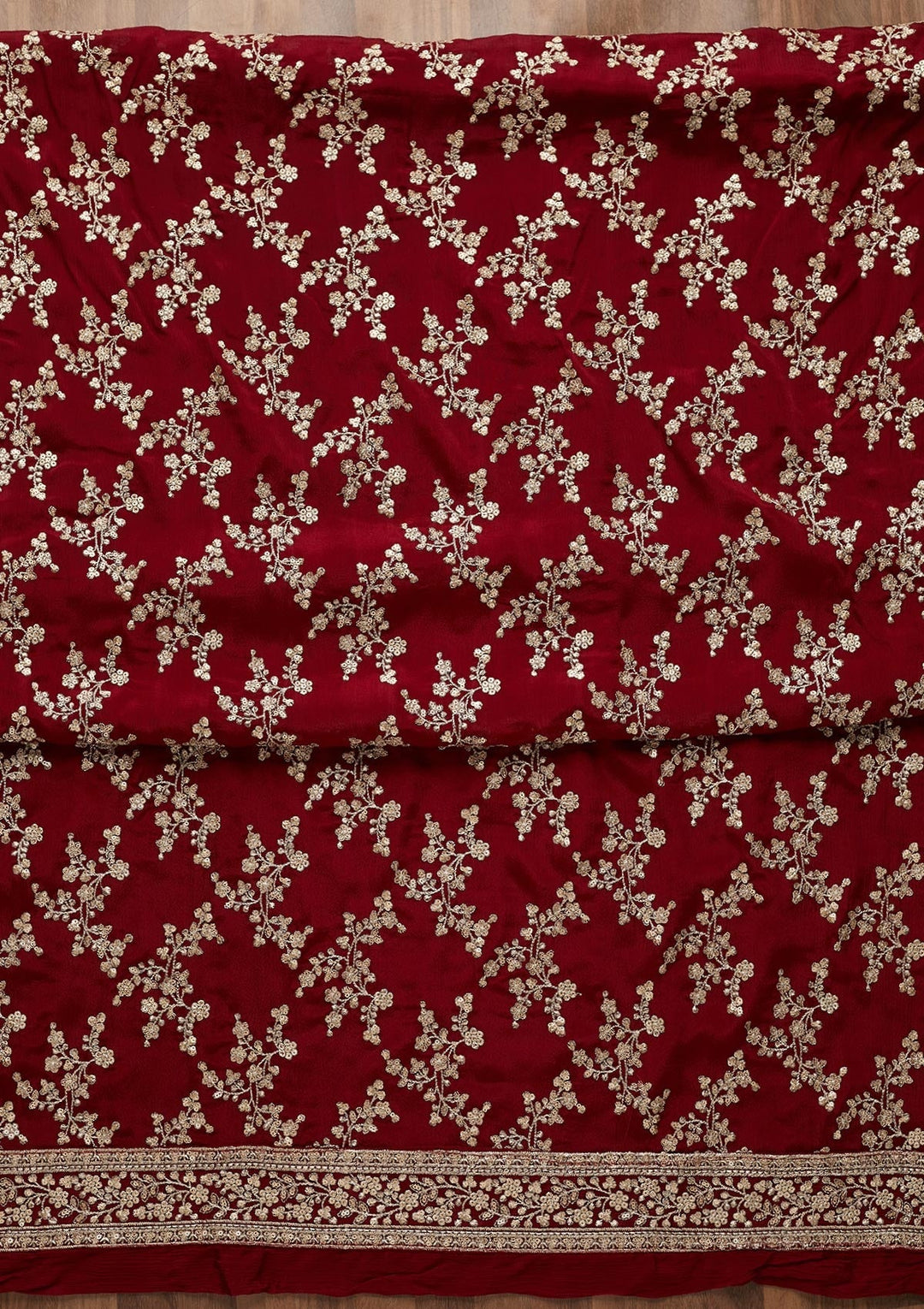 Maroon Zariwork Semi Crepe Unstitched Salwar Suit-Koskii