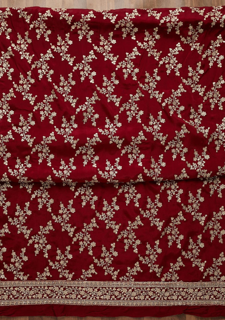 Maroon Zariwork Semi Crepe Unstitched Salwar Suit-Koskii