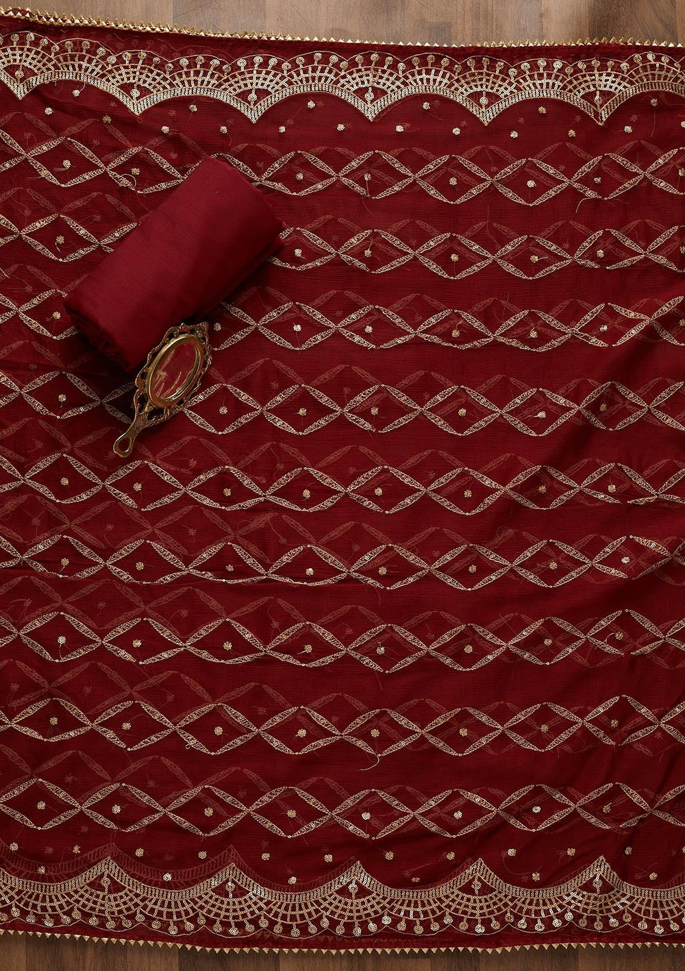 Maroon Zariwork Semi Crepe Unstitched Salwar Suit-Koskii