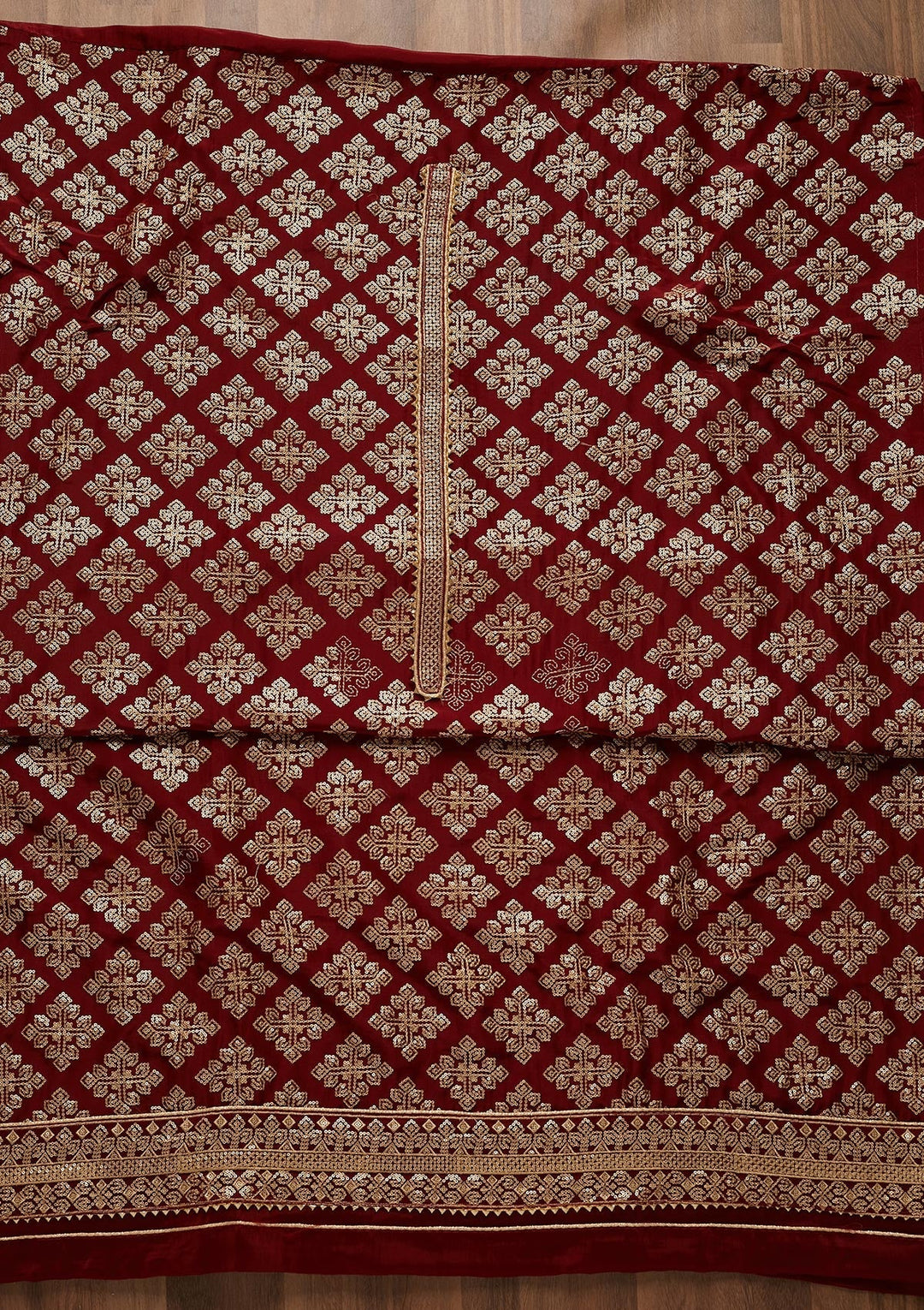 Maroon Zariwork Semi Crepe Unstitched Salwar Suit-Koskii