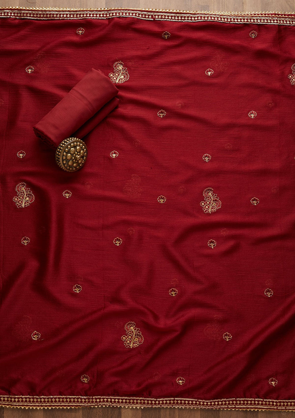 Maroon Zariwork Semi Crepe Unstitched Salwar Suit-Koskii