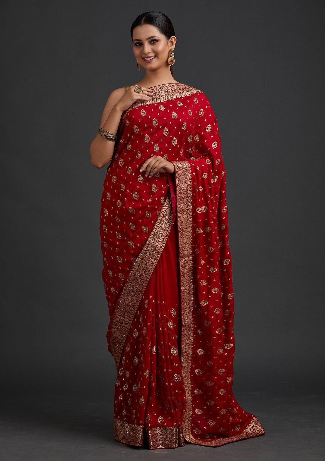 Maroon Zariwork Semi Crepe Designer Saree - koskii