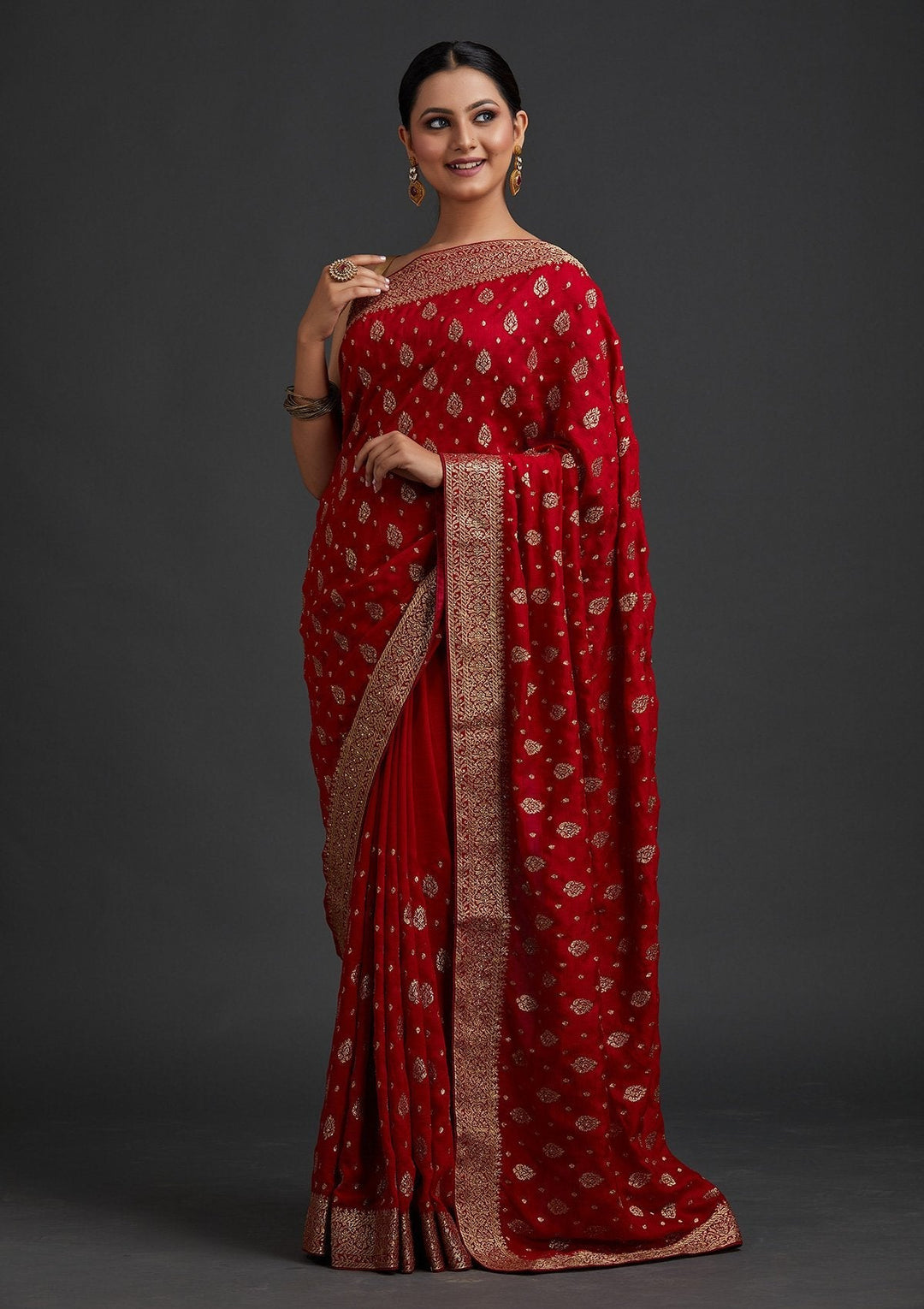 Maroon Zariwork Semi Crepe Designer Saree - koskii
