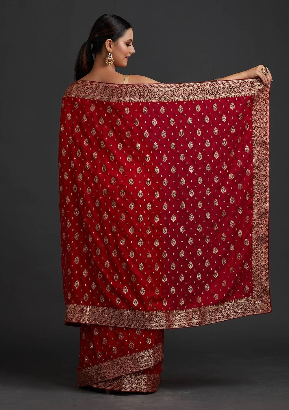 Maroon Zariwork Semi Crepe Designer Saree - koskii