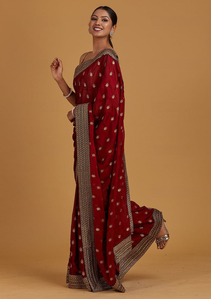 Maroon Zariwork Semi Crepe Designer Saree - Koskii