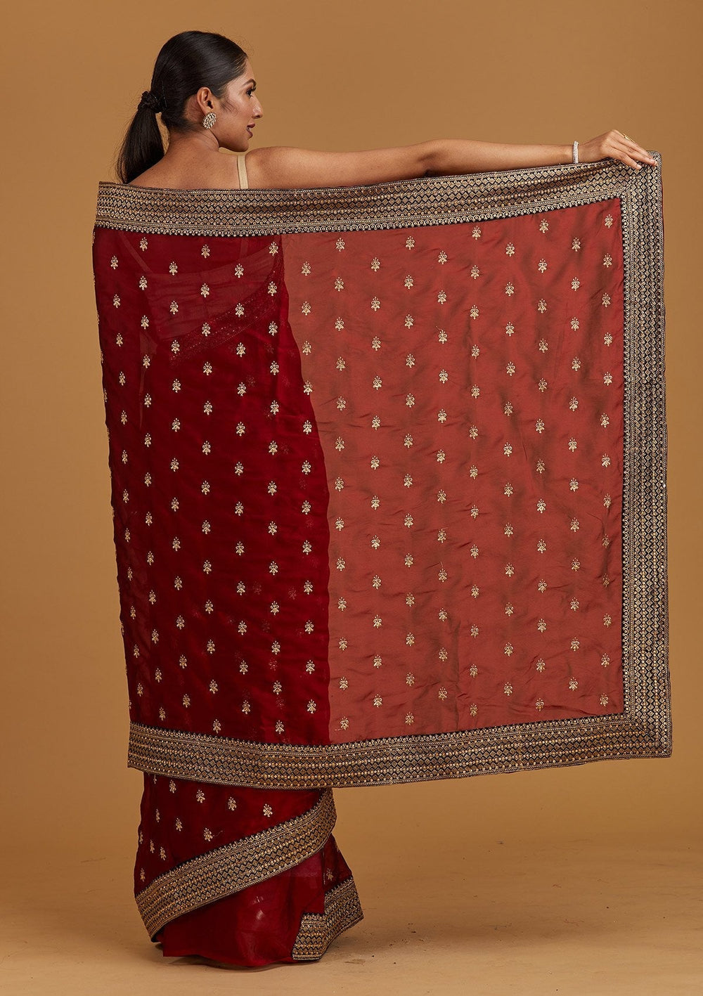 Maroon Zariwork Semi Crepe Designer Saree - Koskii
