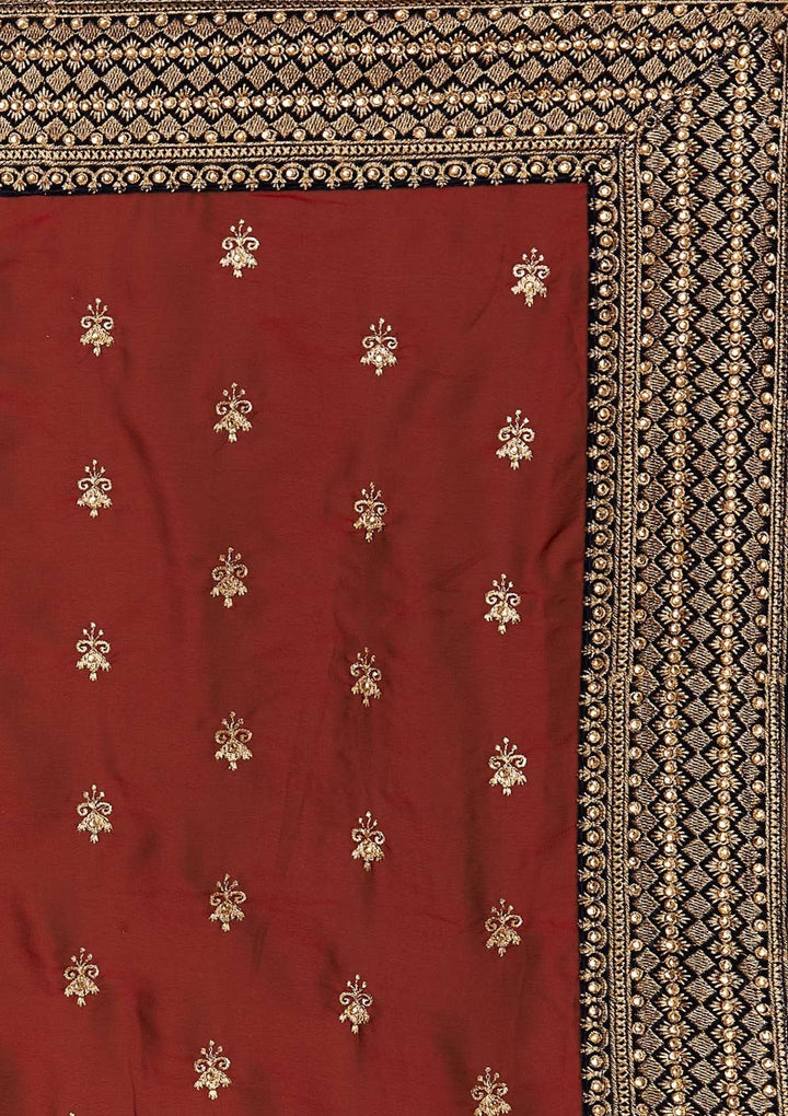 Maroon Zariwork Semi Crepe Designer Saree - Koskii