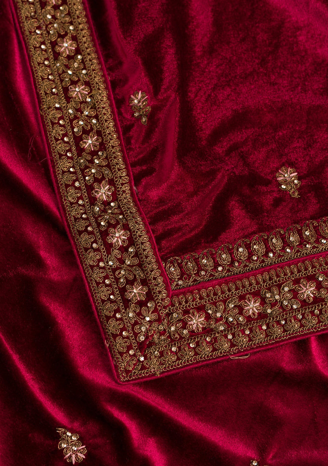 Maroon Zariwork Velvet Dupatta-Koskii