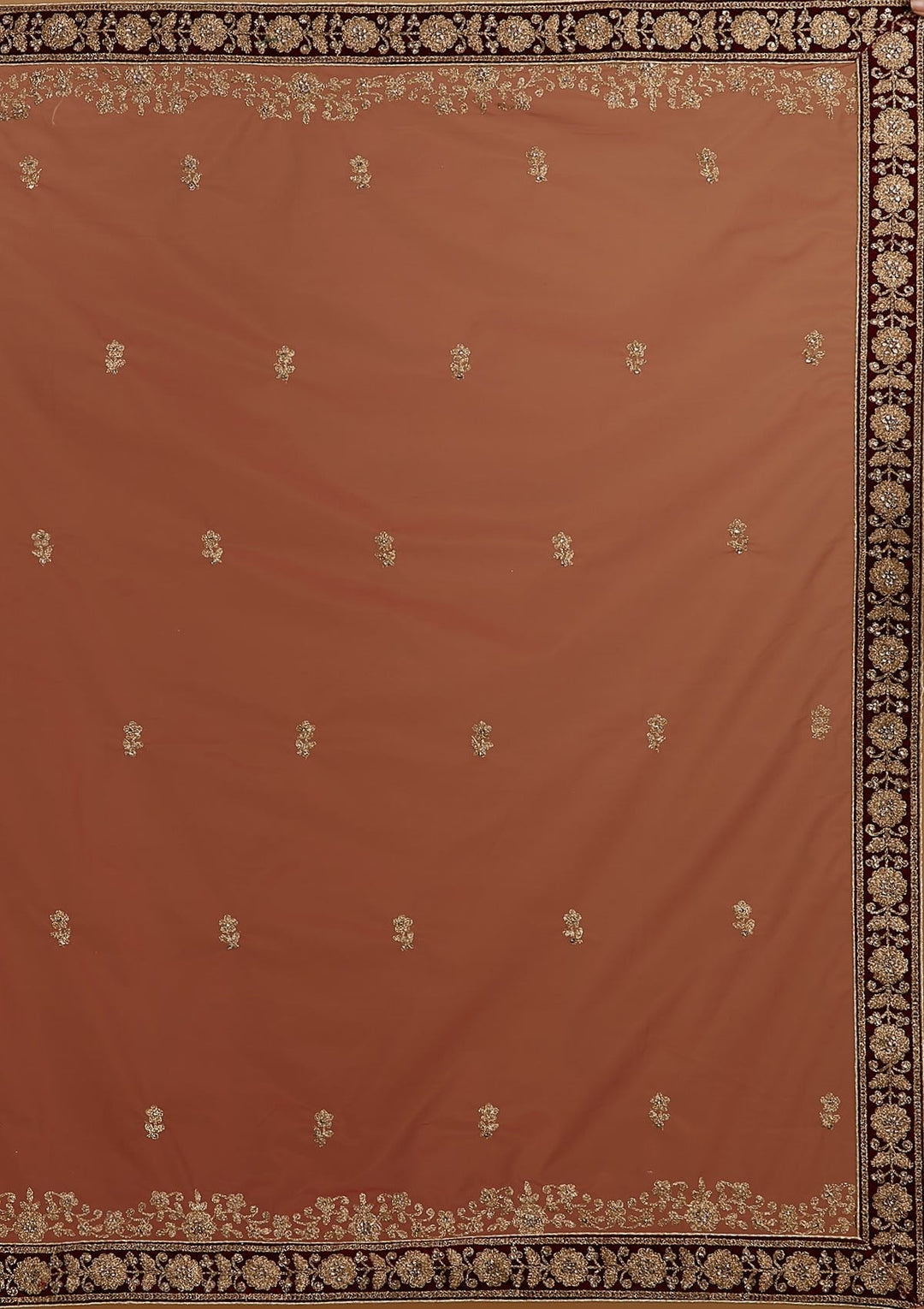 Maroon Zariwork Velvet Designer Semi-Stitched Lehenga - koskii