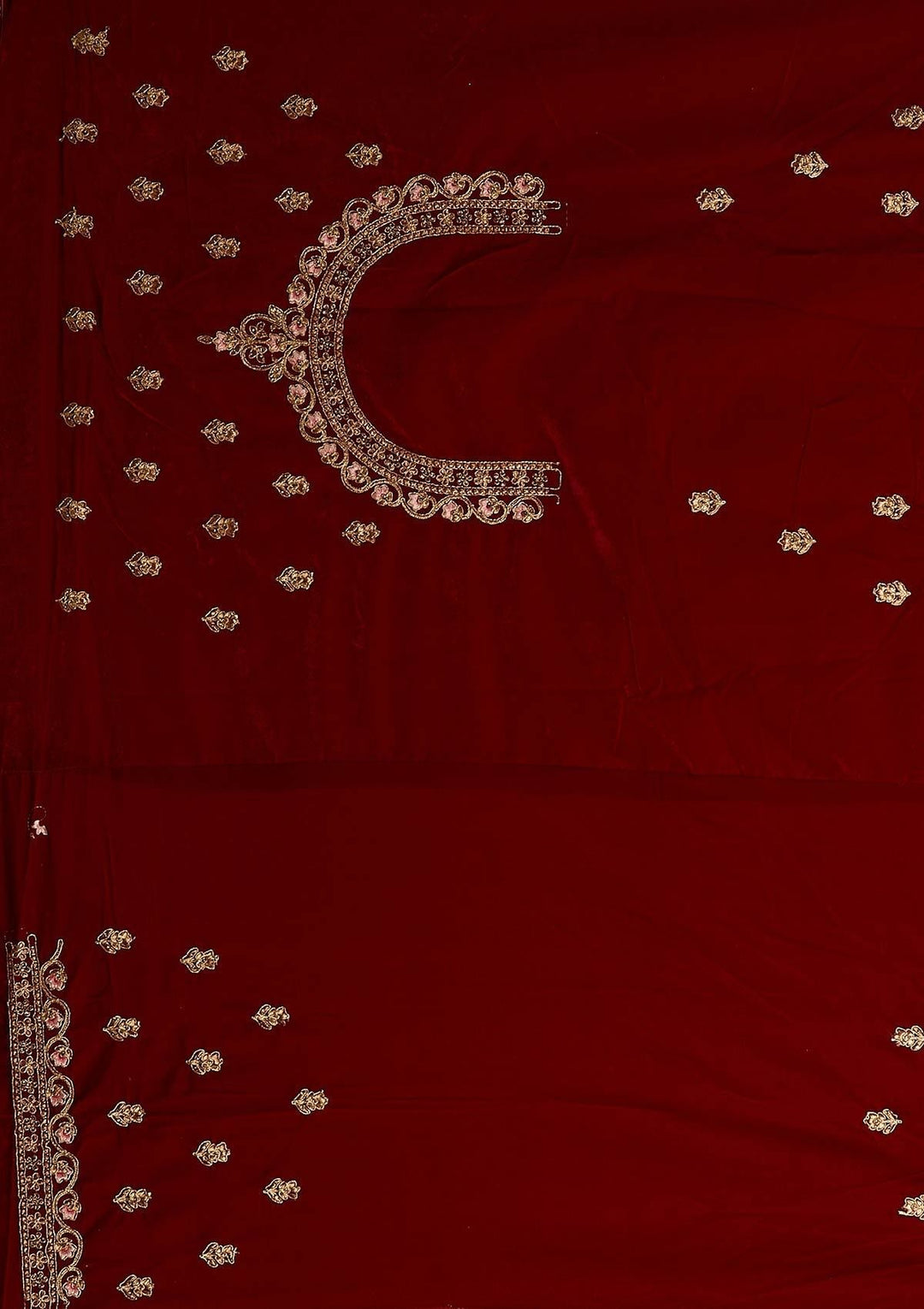 Maroon Zariwork Velvet Designer Semi-Stitched Lehenga - koskii