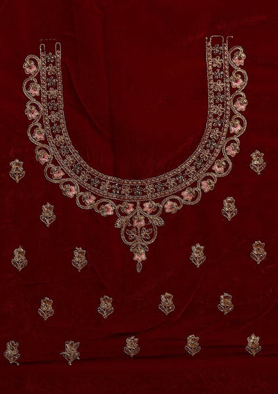 Maroon Zariwork Velvet Designer Semi-Stitched Lehenga - koskii