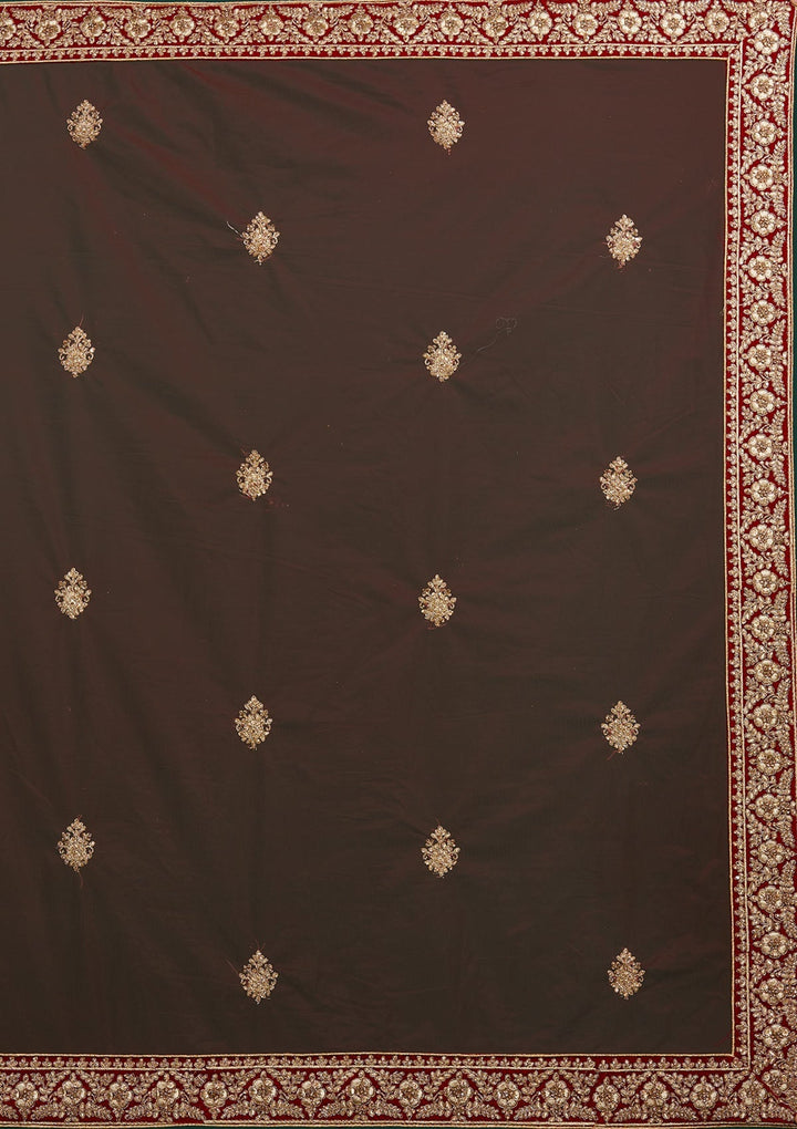 Maroon Zariwork Velvet Designer Semi-Stitched Lehenga - Koskii