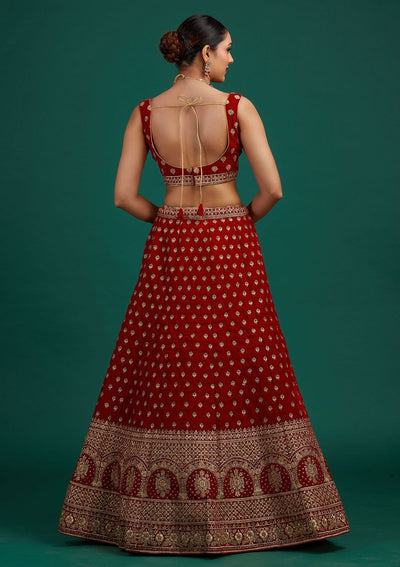 Maroon Zariwork Velvet Designer Semi-Stitched Lehenga - Koskii