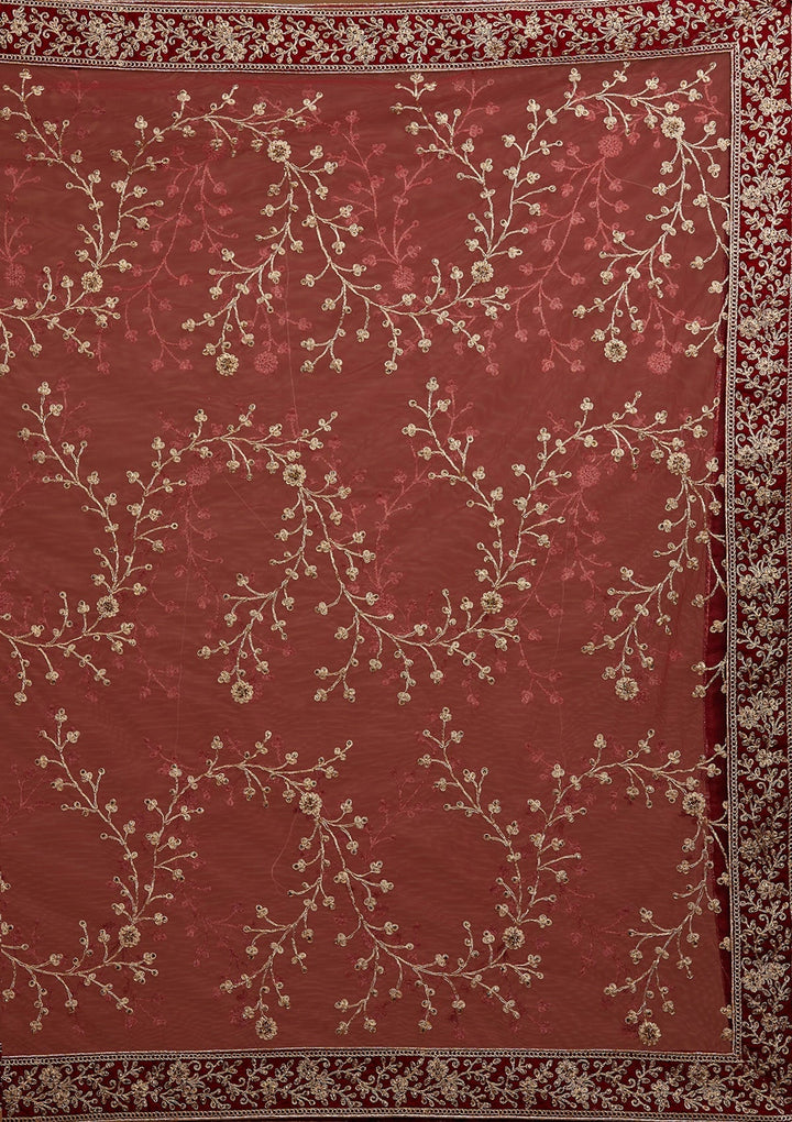 Maroon Zariwork Velvet Designer Lehenga-Koskii