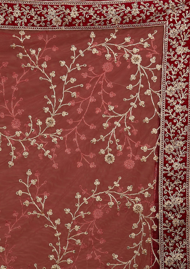Maroon Zariwork Velvet Designer Lehenga-Koskii