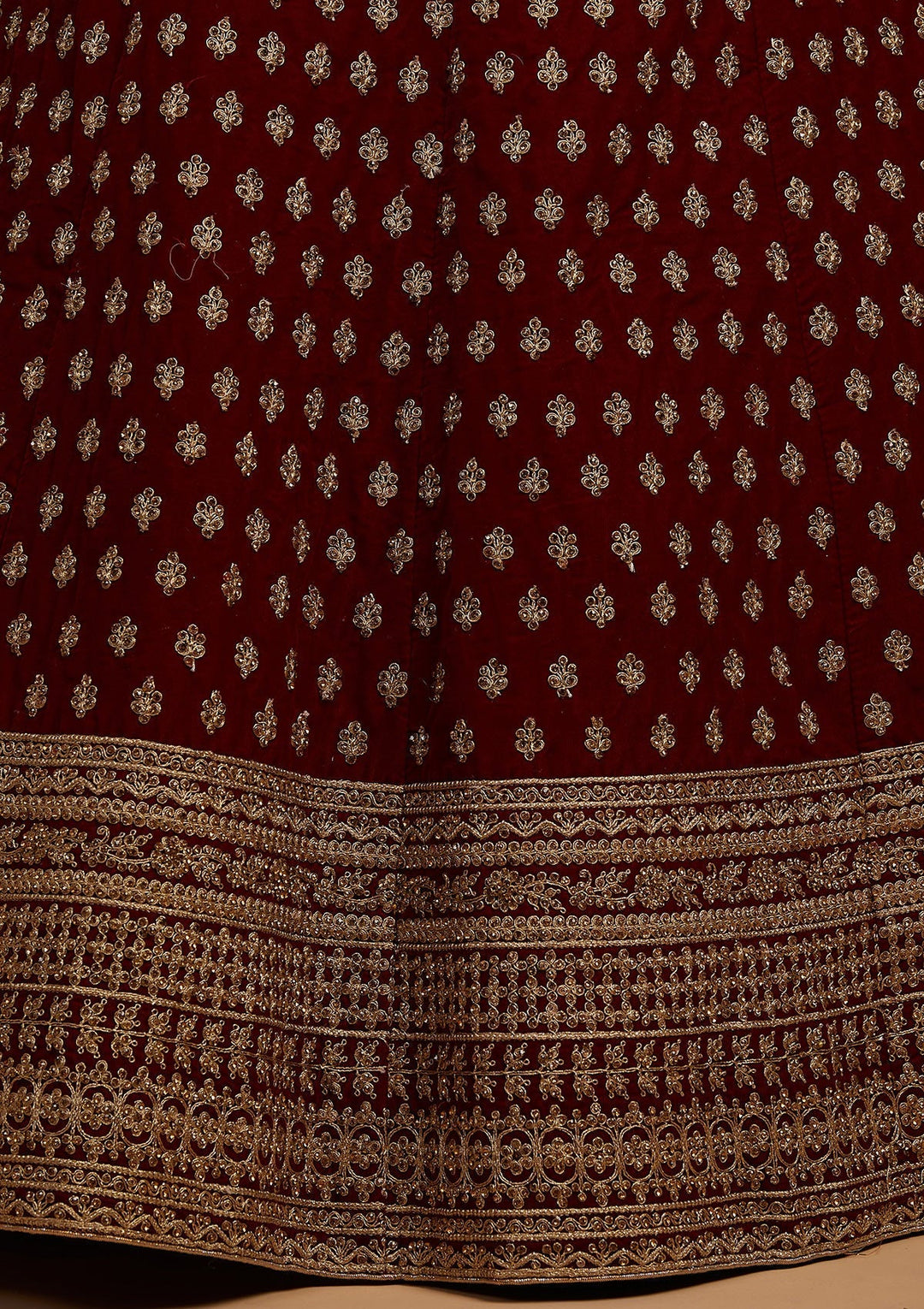 Maroon Zariwork Velvet Designer Lehenga-Koskii