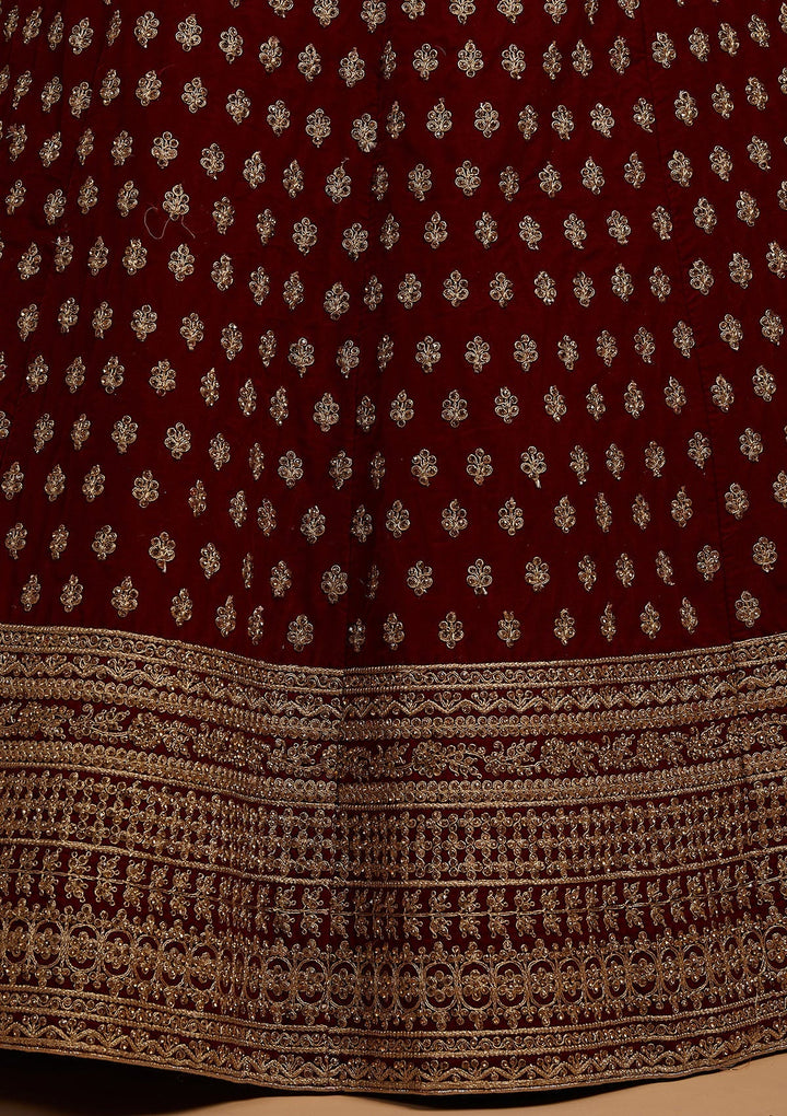 Maroon Zariwork Velvet Designer Lehenga-Koskii