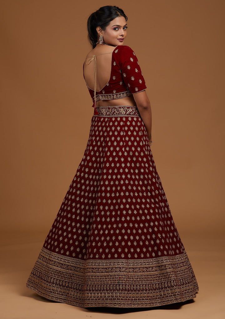 Maroon Zariwork Velvet Designer Lehenga-Koskii