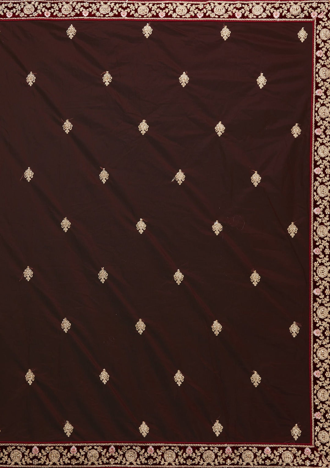 Maroon Zariwork Velvet Designer Lehenga - Koskii