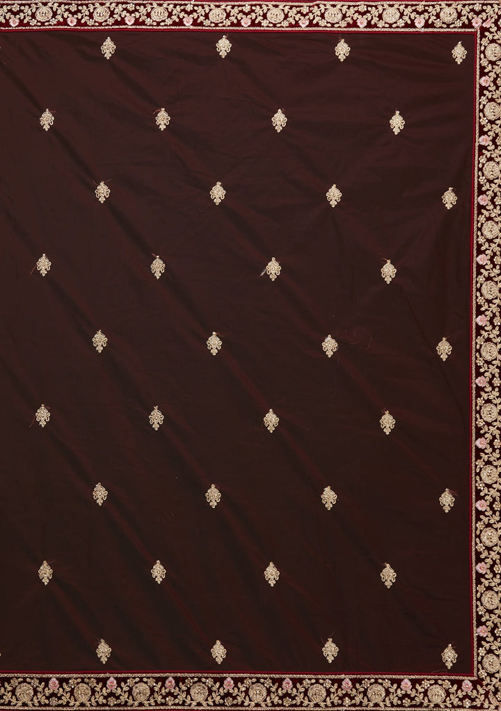 Maroon Zariwork Velvet Designer Lehenga - Koskii