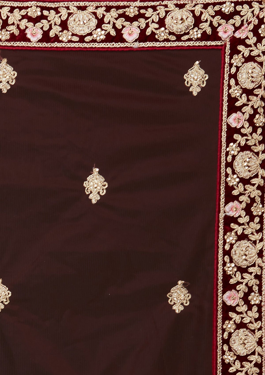 Maroon Zariwork Velvet Designer Lehenga - Koskii