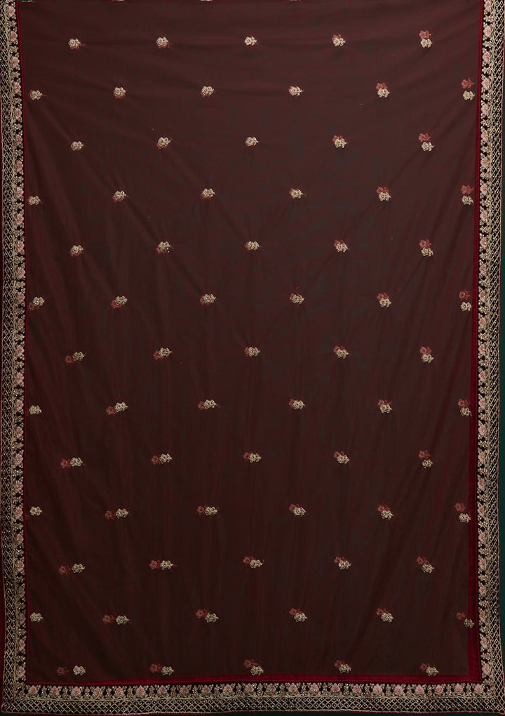 Maroon Zariwork Velvet Designer Lehenga - Koskii