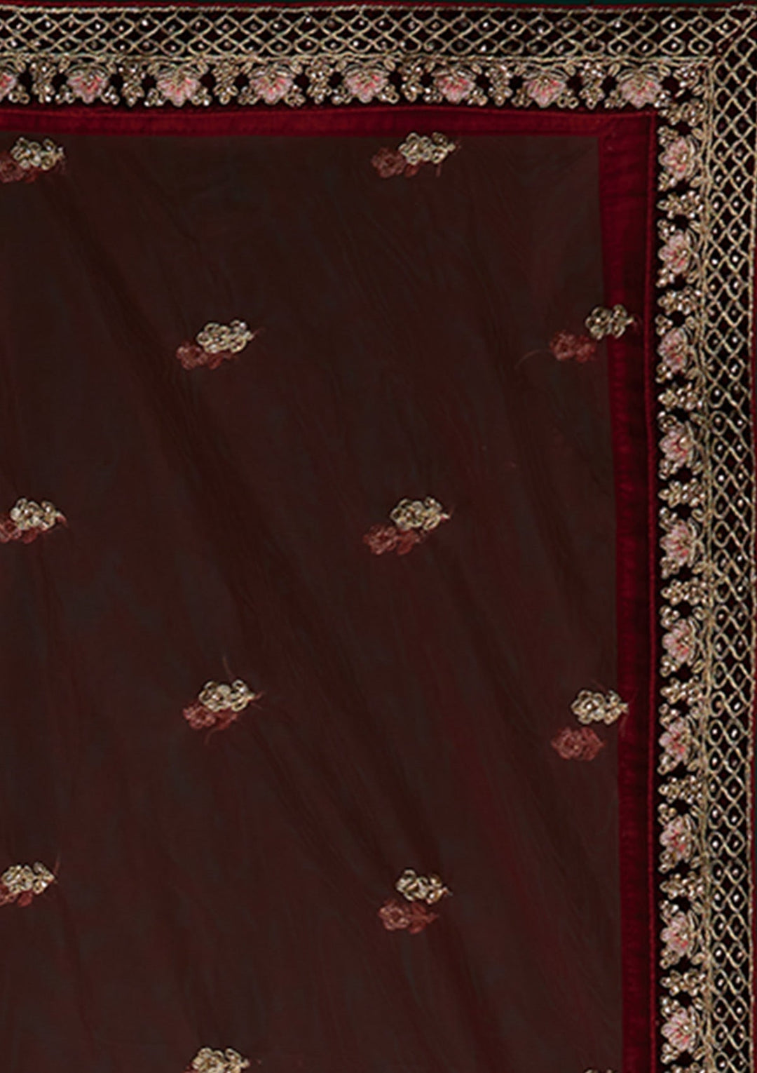 Maroon Zariwork Velvet Designer Lehenga - Koskii