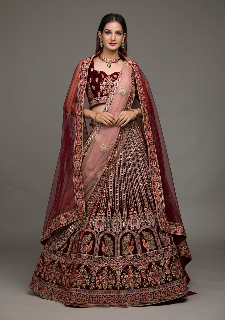 Maroon Zariwork Velvet Lehenga-koskii