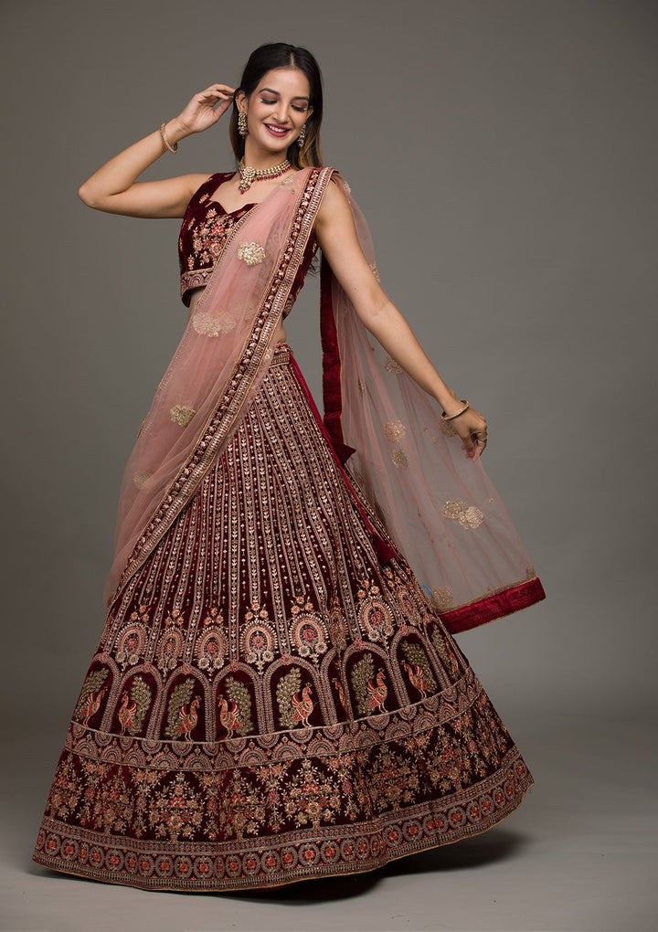 Maroon Zariwork Velvet Lehenga-koskii