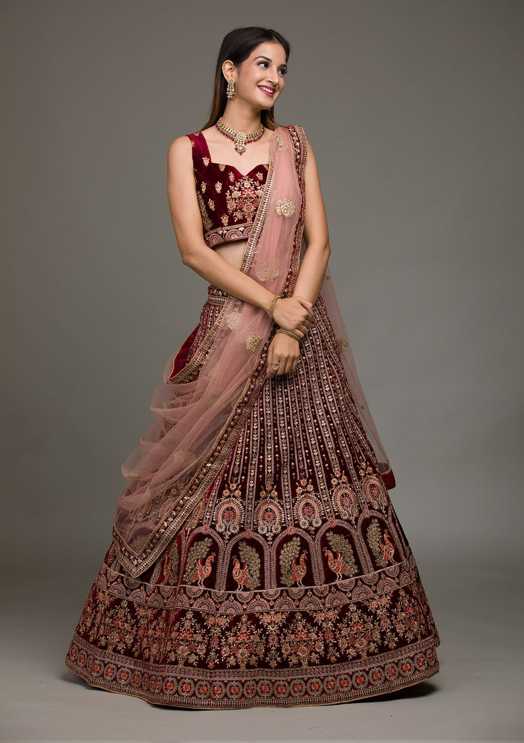 Maroon Zariwork Velvet Lehenga-koskii