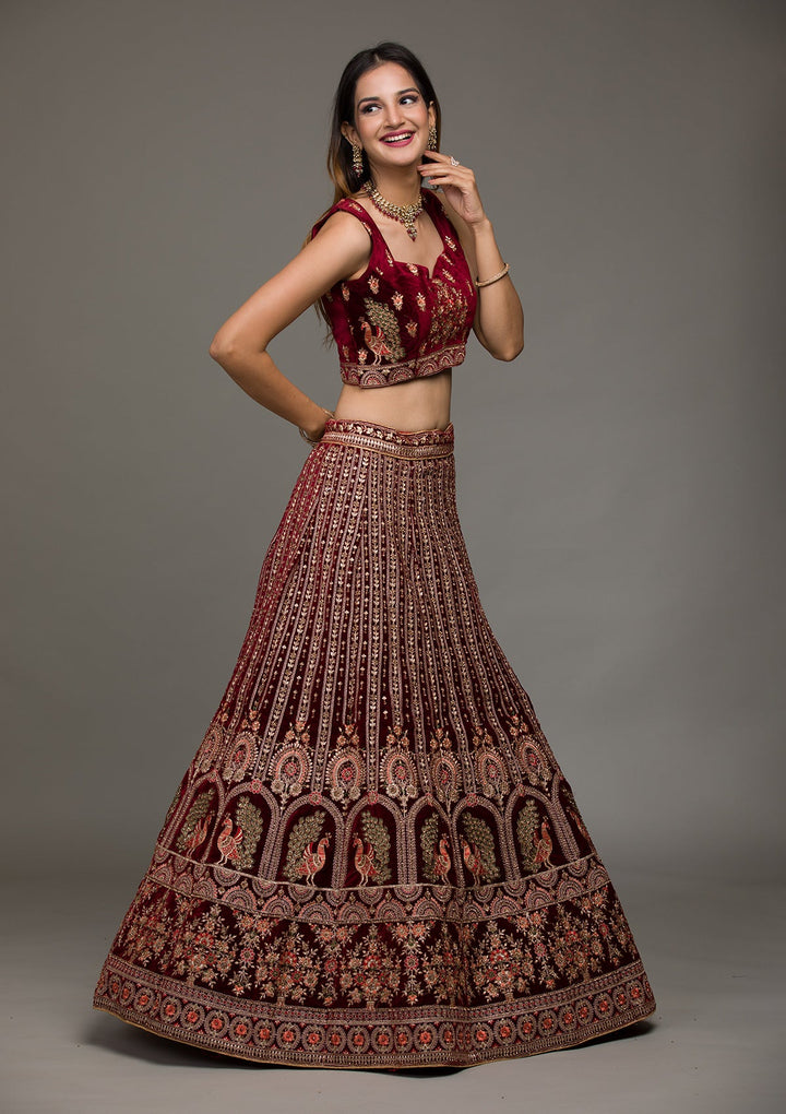 Maroon Zariwork Velvet Lehenga-koskii
