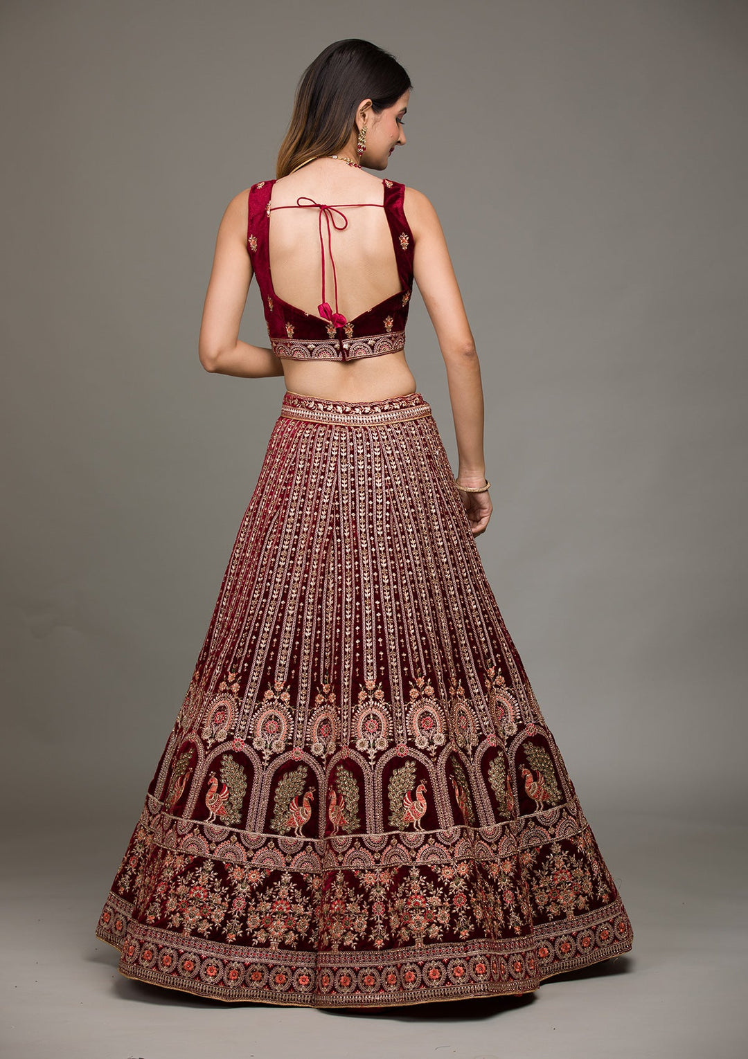 Maroon Zariwork Velvet Lehenga-koskii