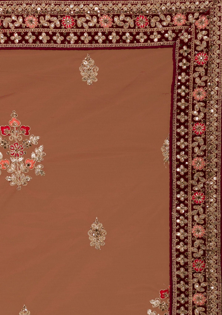 Maroon Zariwork Velvet Designer Lehenga-Koskii