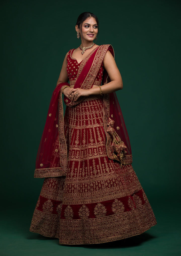 Maroon Zariwork Velvet Lehenga-koskii